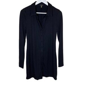 AFRM Y2K-Style Black Ribbed Long Sleeve Button Up Mini Shirt Dress, Size Medium